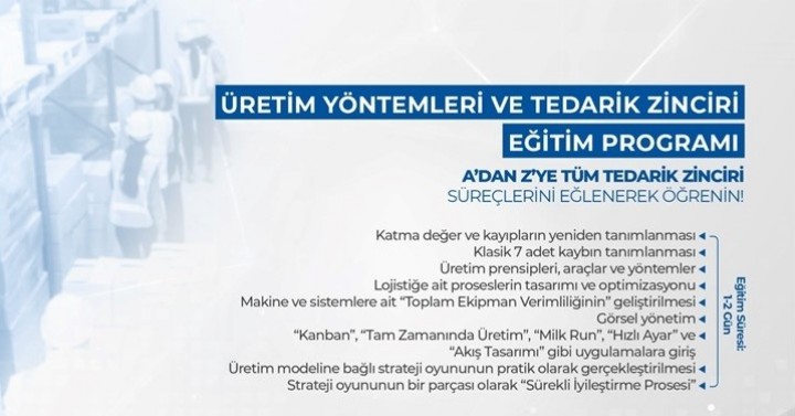 Üretim Yöntemleri ve Tedarik Zinciri Eğitimi Ön Başvuruları 3-4 Haziran 2022